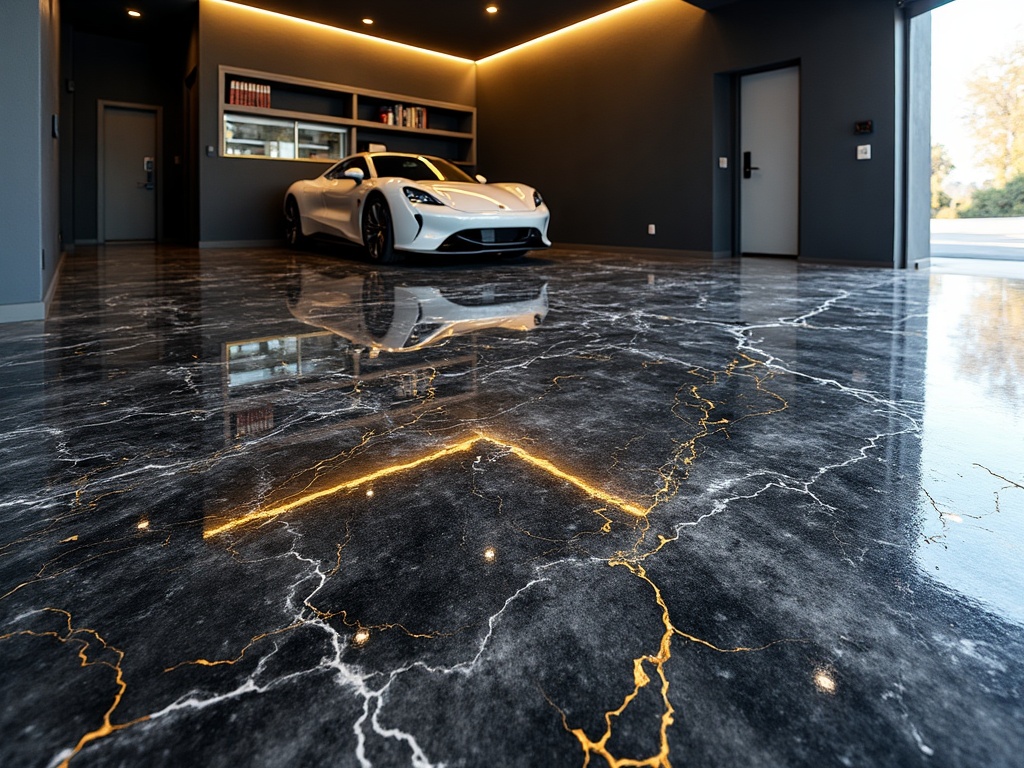 Black and gold metallic epoxy garage floor in Naples FL